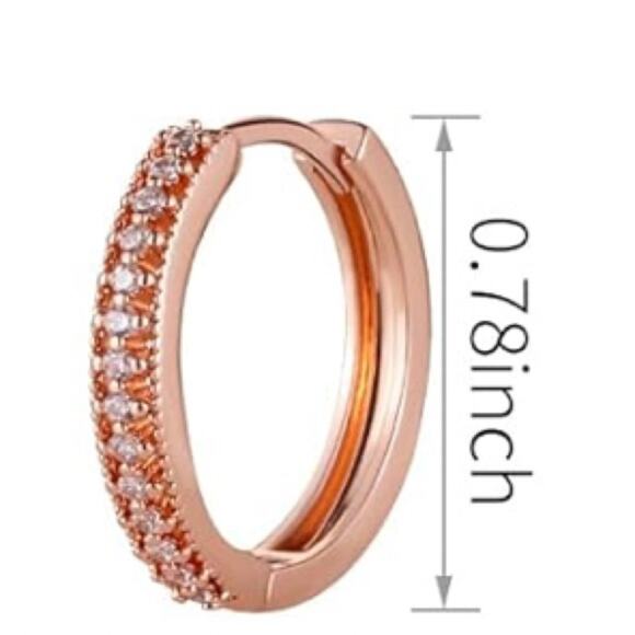 Rose Gold Hoop Hinged Earrings with Rhinestones - Picture 3 of 3